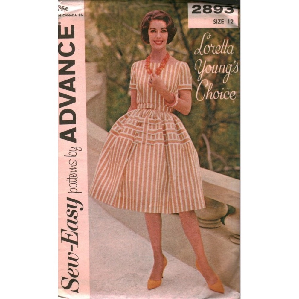 Vintage 1950s Advance 2893 Loretta Young Dress Sewing Pattern Size 12 Bust 32